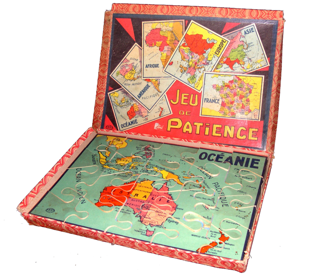 Jeu Ancien 48 Cubes en Bois Atlas Géographique XIXème Comple