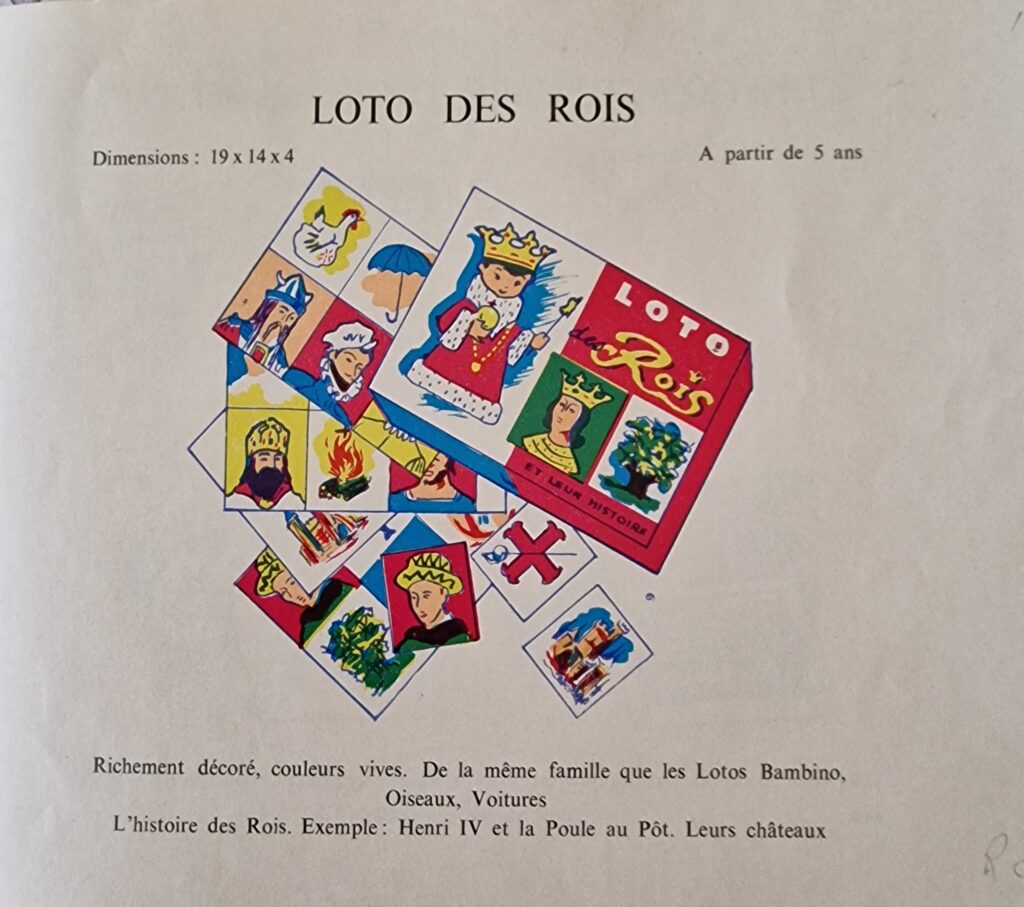 page de catalogue de jeux "la tour Saint Denis" ; Lotos enfantins "LOTO DES ROIS"