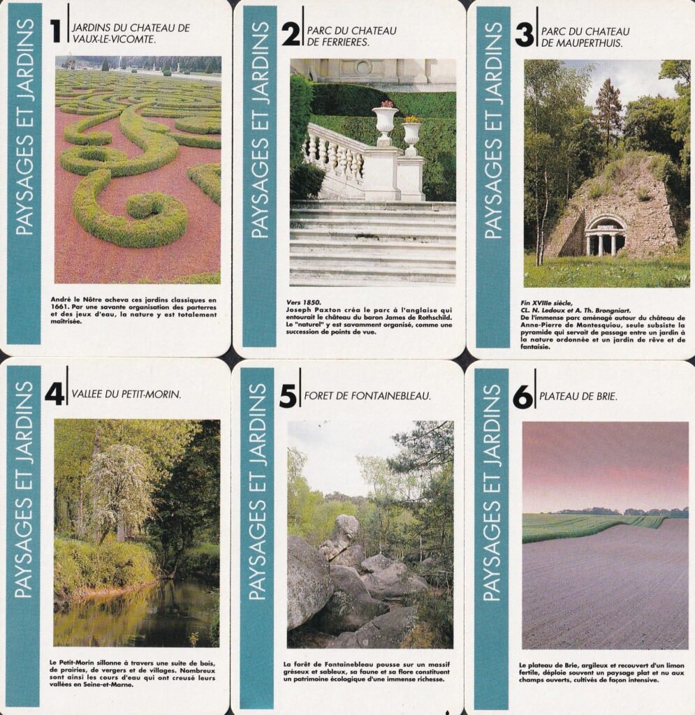 Jeu de 7 familles sur la richesse culturelle de la région Ile de France; paysages et jardins.